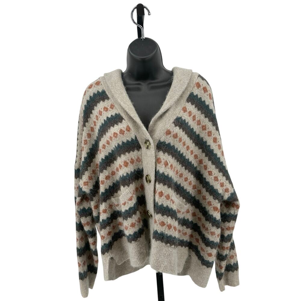 Madewell Sweater Womens 2XL Green Beige Fair Isle Shawl Collar Knit Grandmacore